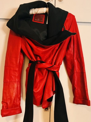 Leather asymmetric women's jacket like new, red and black, size L