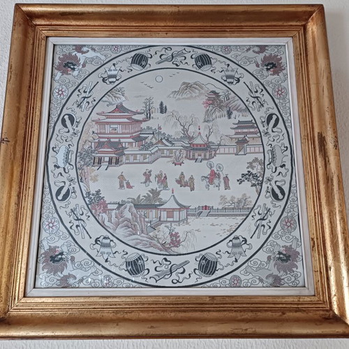 Frames with glass and silk fabric, set of 2, Chinese design, like new