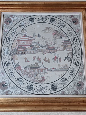 Frames with glass and silk fabric, set of 2, Chinese design, like new