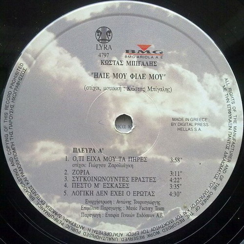 Kostas Bigalis vinyl record like new, Entechno Rock