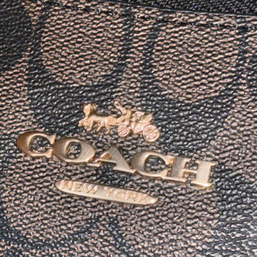 Coach Teri Signature Canvas Shoulder Bag used, dark brown and black