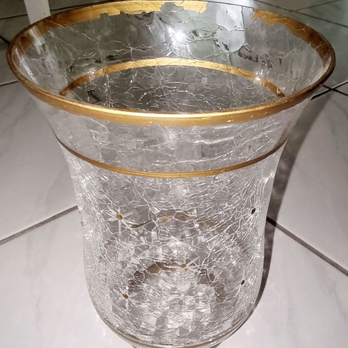 Crackled glass vase with gilded details