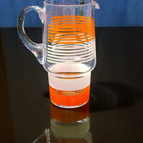 Glass vintage pitcher like new, orange-white