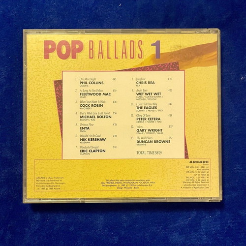 Pop Ballads Volume 1 CD like new, pop collection