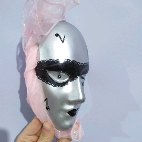Decorative mask handmade silver with black details, new