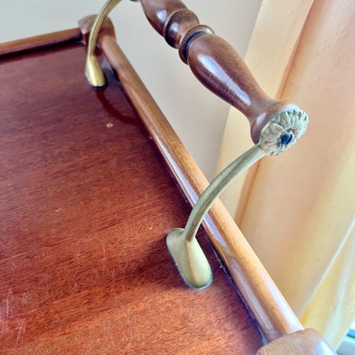 Vintage wooden wheeled bar used, walnut color