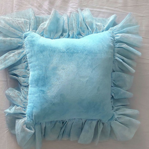 Velvet inflatable decorative pillow, vintage, sky blue