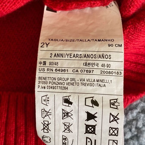 Benetton red V-neck sweater for 2-year-old boy like new