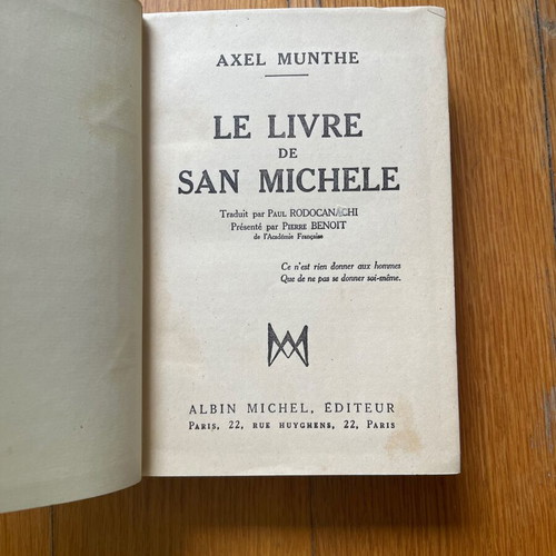 Le Livre de San Michele by Axel Munthe used, French hardcover 1935