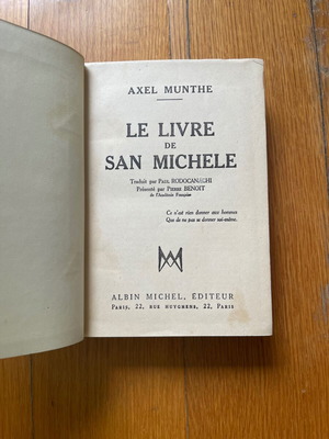 Le Livre de San Michele by Axel Munthe used, French hardcover 1935