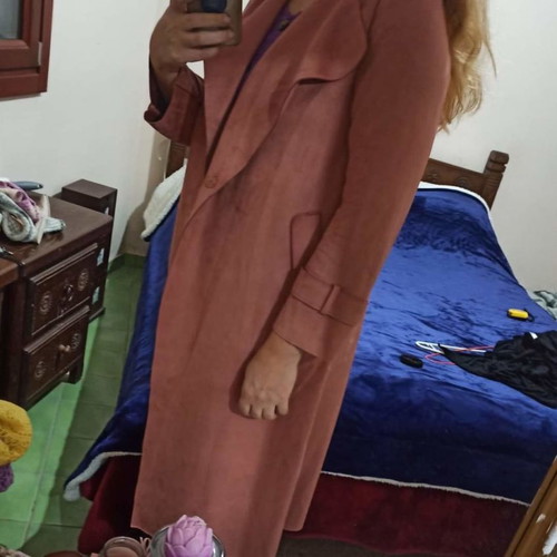Vero Moda trench coat pink dusty apple, like new, suede texture XL