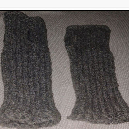 Fingerless gloves used, handmade knit, gray