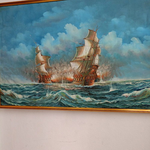 Seascape painting used, signed with beautiful colors 92x62 cm
