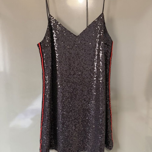 Slip dress with sequins and red stripe size L like new