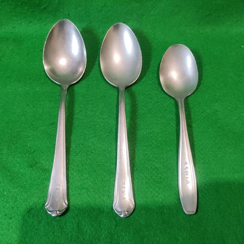 Xenia 1968 soup spoons used, Nissiotis Rostfrei & Afentakis Rostfrei, set of 3