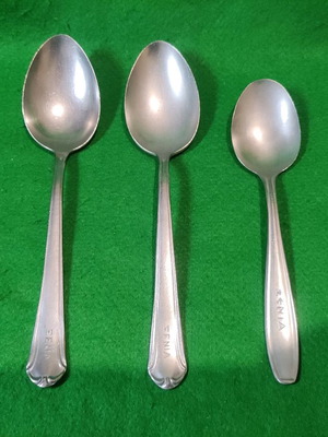 Xenia 1968 soup spoons used, Nissiotis Rostfrei & Afentakis Rostfrei, set of 3