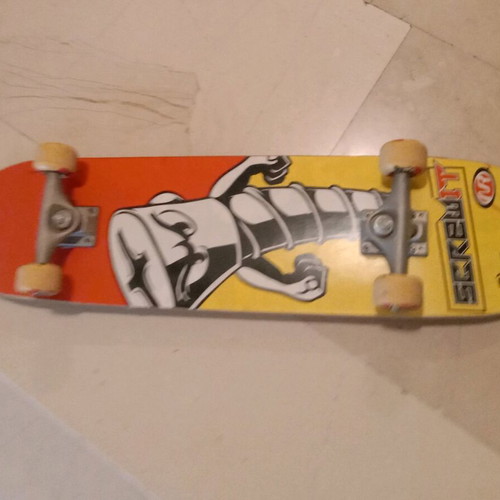 Skateboard used with protective gear for hands and feet