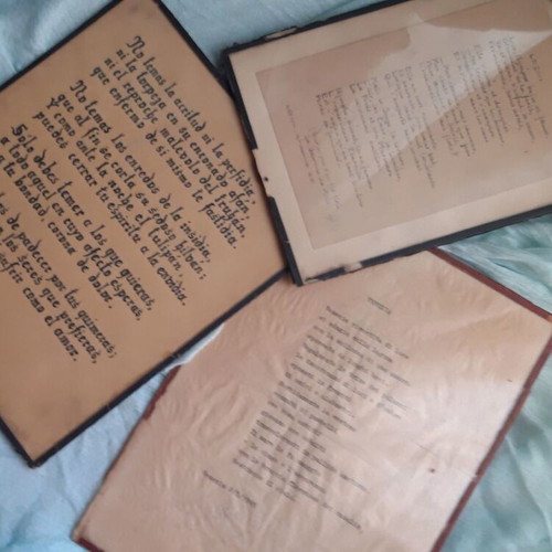Three original poems used, mystery literary archive in French, Spanish, Italian
