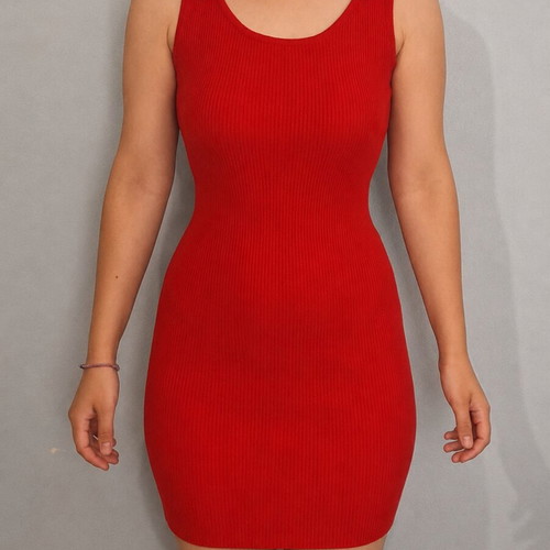 Red short ribbed dress