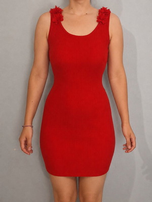 Red short ribbed dress