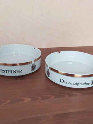 Warsteiner beer ceramic ashtrays used, set of 2, 14.5 cm diameter
