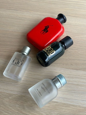 Empty perfume bottles used, Giorgio Armani, Dolce&Gabbana, Dsquared2, Ralph Lauren