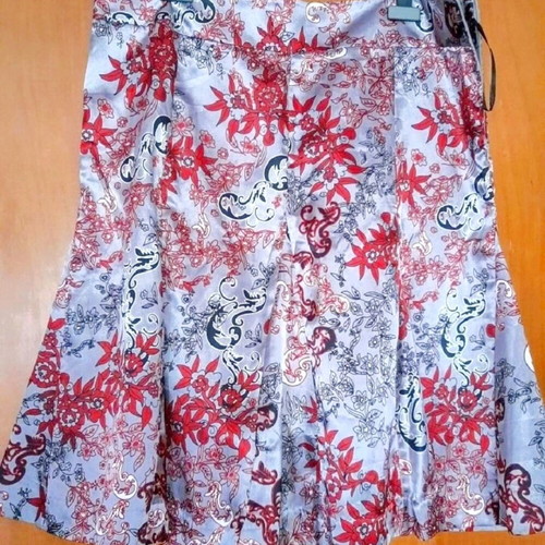 John Paul Richard satin skirt grey with red and pink flowers like new