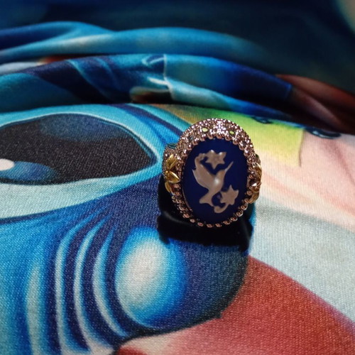 Vintage ring with blue stone and silver-gold plating new