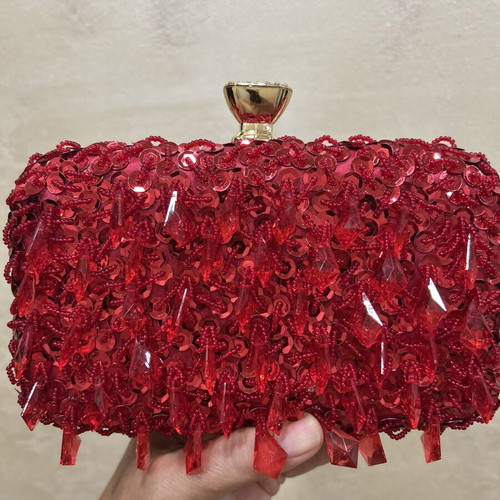 Red evening clutch bag, handmade