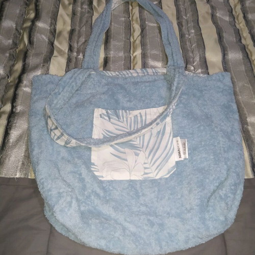 Nima Fougere beach bag 2-sided new, white and turquoise