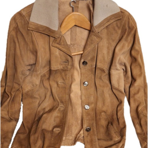 Vintage Castor Leather Jacket with Knit Collar Size S/M used, beige light brown