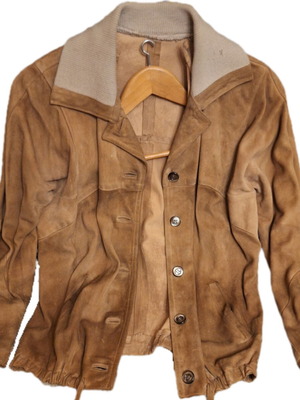 Vintage Castor Leather Jacket with Knit Collar Size S/M used, beige light brown