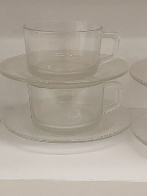 Glass tea cup set of 6 with saucers new