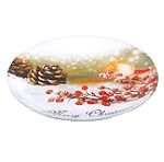  Χριστουγεννιάτικο Πιάτο Γλυκού Γυάλινο Χιόνι Γκι Κουκουνάρια "Merry Christmas" 15cm