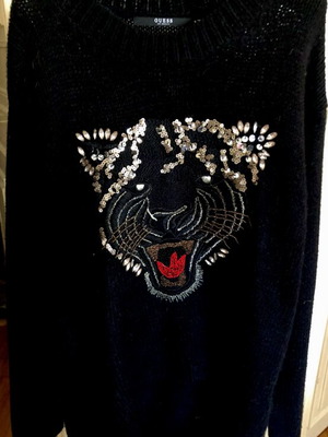 Guess sweater long with embroidery, like new, black