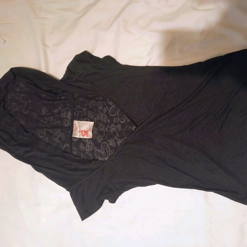 Lynne wrap top with hood like new, black, velvet details