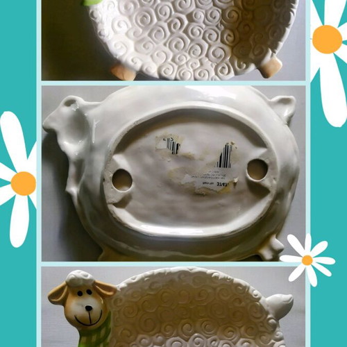 Easter decorative ceramic sheep-shaped platter like new