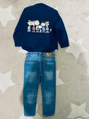 Σετ Zara Kids x Peanuts με πουκάμισο και τζιν, σαν καινούργιο, μπλε
