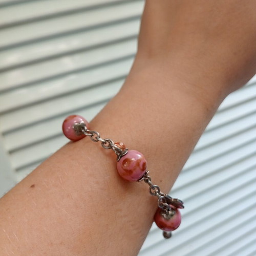 Esprit vintage 925 silver bracelet with glass beads and cross charm