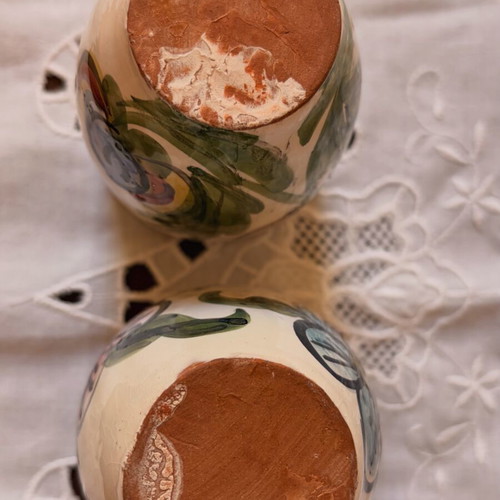 Vintage handmade ceramic cups used, traditional folk art