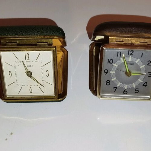Travel clocks used, set of 4 vintage pieces