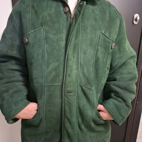 Vintage Shearling Jacket emerald like new, genuine leather and fur XXL
