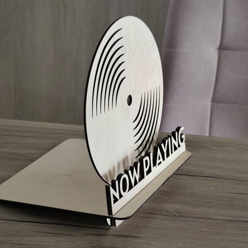 Custom wooden vinyl record stand "Now Playing"