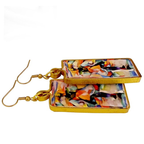 Amoda I handmade earrings with abstract design, multicolor, gold-tone