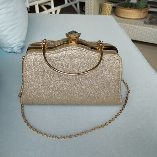 Evening shoulder and handheld bag new, gold with peacock