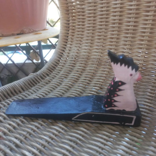 Wooden doorstop hand-painted with bird and rooster figure like new