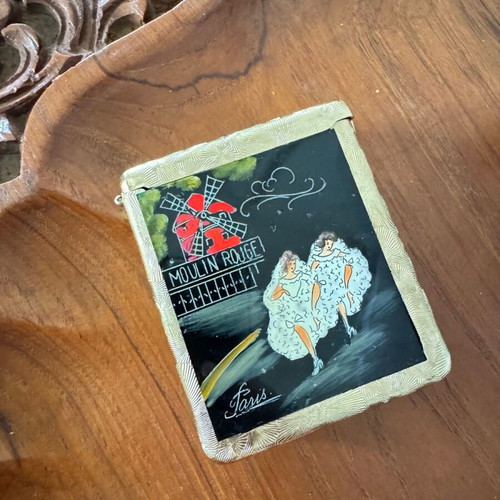 Vintage French Art Deco cigarette case used Moulin Rouge Paris