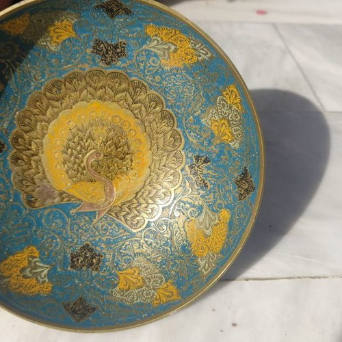 Bronze handmade decorative bowl used from India with peacock design