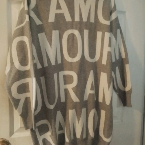 Long grey cardigan with letters, one size