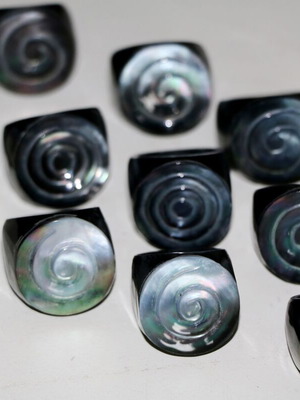 Handmade rings new, set of 10 made of bone and mother of pearl
